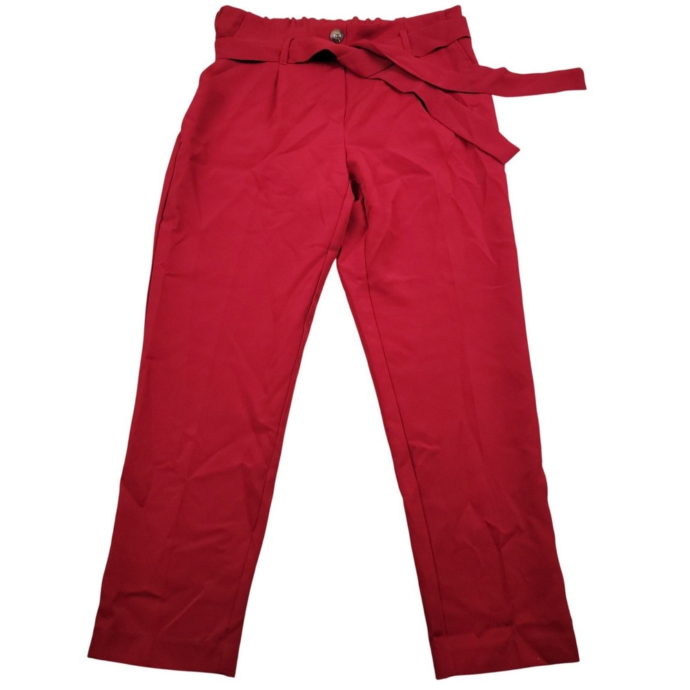 Red Dress Pants Womens S Paperbag Elastic Waist Belted Tie Wrap Jules & Leopold